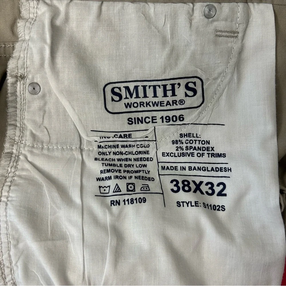 SMITH'S Workwear Mens Size‎ 38 x 32  Stretch 5-Pocket Tan Relaxed Canvas Pants